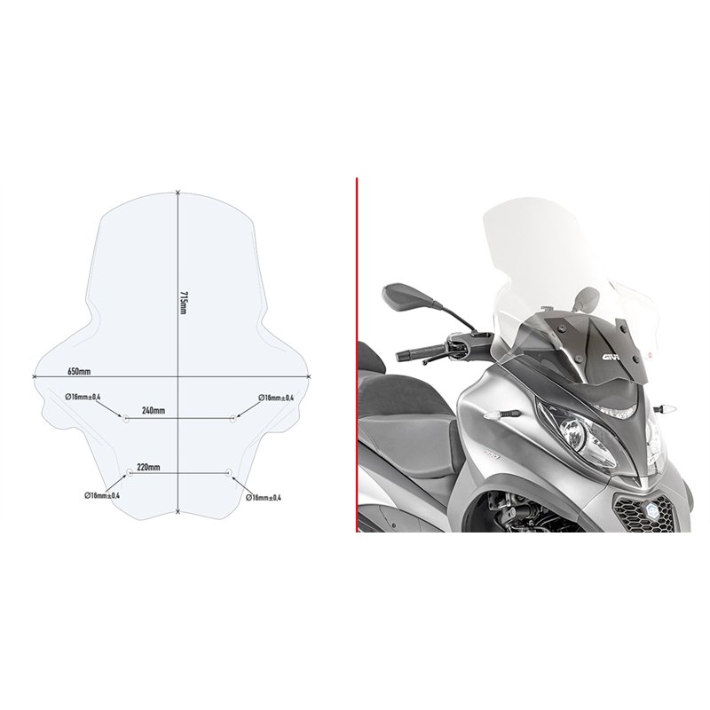 PIAGGIO MP3 350-400-500 Sport / Business (18 2 CÚPULA GIVI TRANSPARENTE CON SPOILER PIAGGIO MP3 350-400-500 Sport / Business (18 2 CÚPULA GIVI TRANSPARENTE CON SPOILER